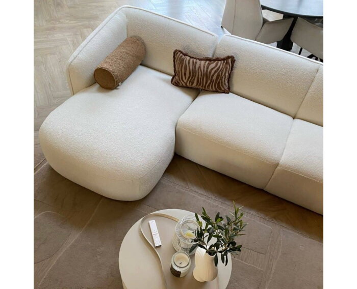 Hoekbank Valerie Bouclé met Chaise Longue Rechts 279x150 cm – Beige - Japandi