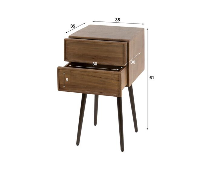 Nachtkastje 2L Frame - Massief acacia drift brown