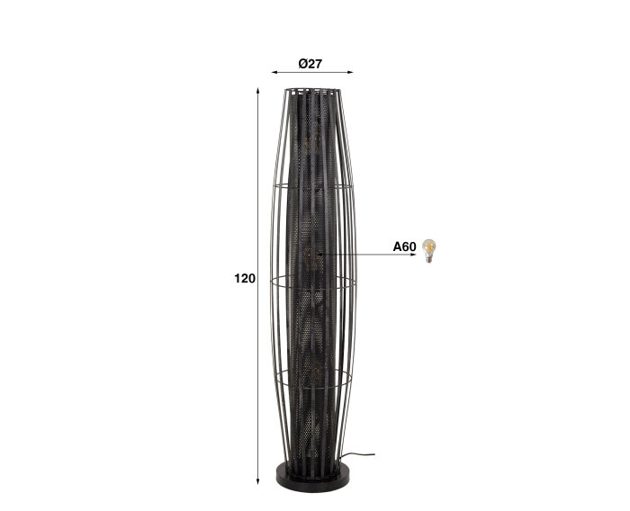 Vloerlamp 120 3L cylinder mesh - Charcoal