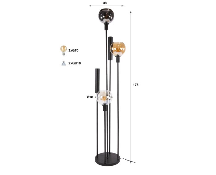 Vloerlamp Sfera Tricolore 5L - Artic zwart
