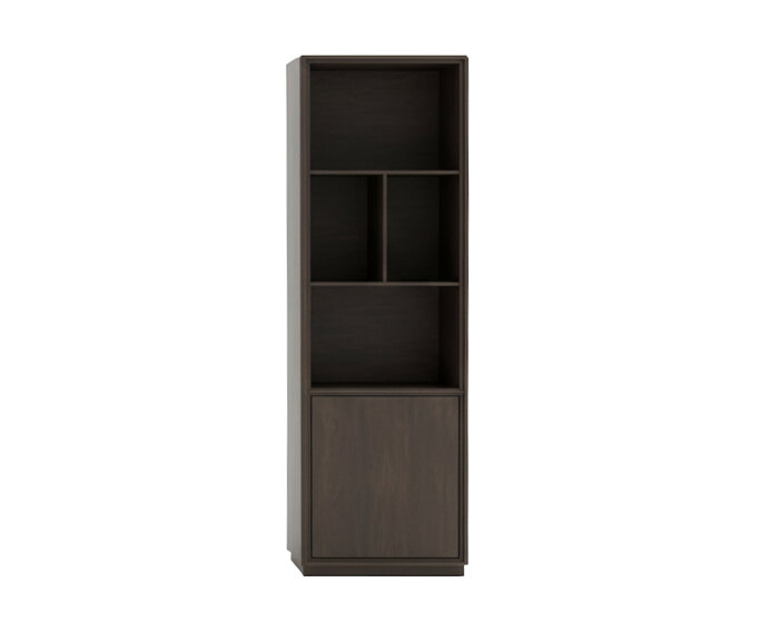 Oulu boekenkast 75, linksdraaiend met 1 deur en 4 open vakken, Dark Chocolate - Oak Collection