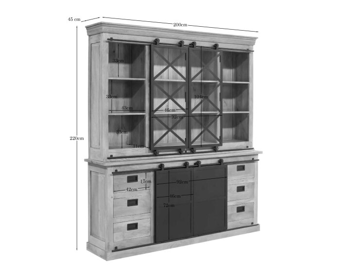 Vitrinekast Fresno XXL| 200 cm