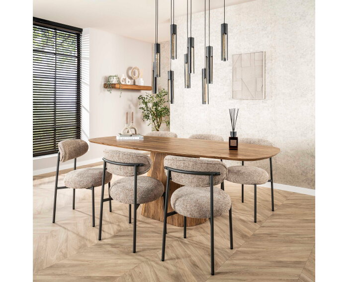 Eettafel Wave Deens ovaal Centrale poot mangohout 215x105 cm - Zandkleur