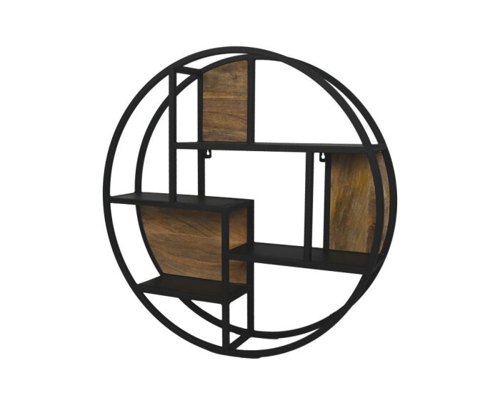 Wand decoratierek rond - Ø75x16 - Naturel/zwart - Mangohout/metaal