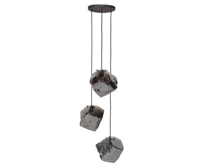 Hanglamp 3L rock chromed getrapt - Chromed glas
