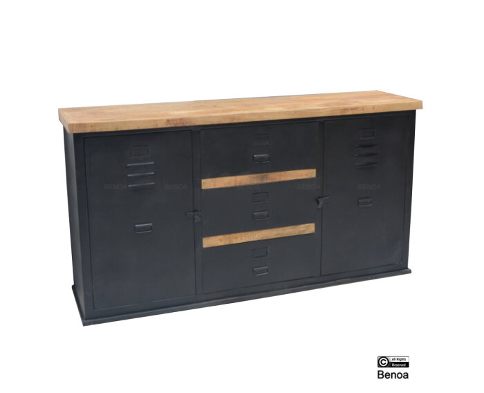 Dressoir Lynn metaal en mangohout 120x60 cm - Zwart