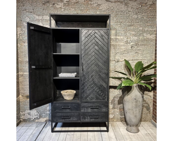 Kabinetkast Jax visgraat mangohout 100 cm - Zwart