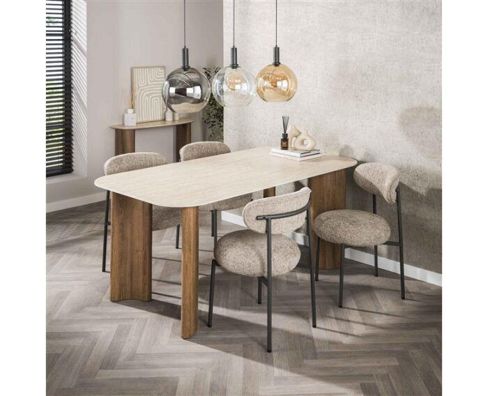 Eettafel 180 curvo Romano - Ceramic Travertine