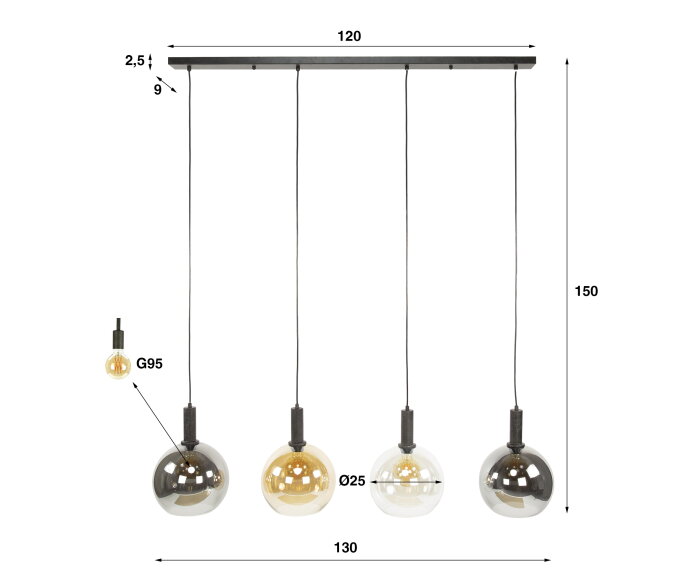 Hanglamp 4L tricolore Sfera - Artic zwart