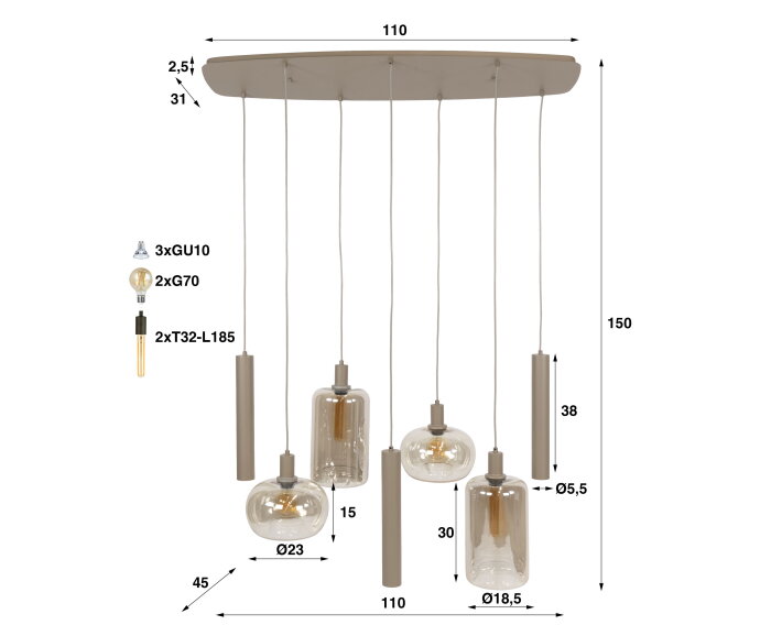 Hanglamp Serene 4+3L - Beige