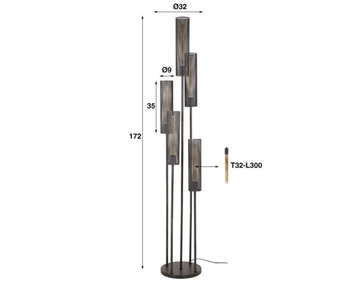 Vloerlamp 3L getrapt tube mesh - Artic zwart