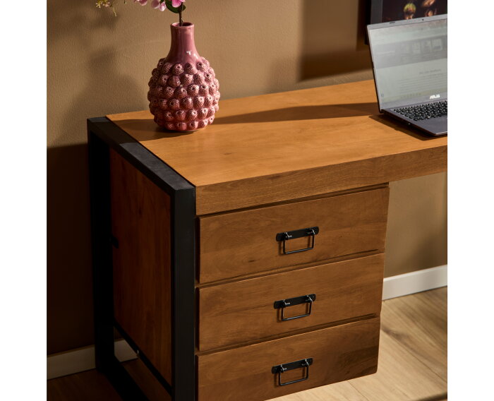 Bureau Britt 145 cm mango metaal - Naturel | Meubelplaats