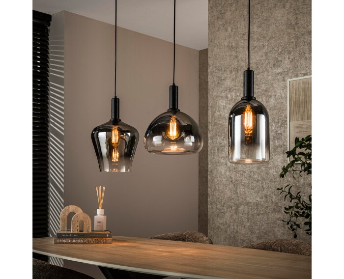 Hanglamp 3L mix grey shaded - Artic zwart