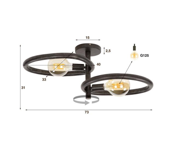 Plafondlamp 2L Pebble - Artic zwart