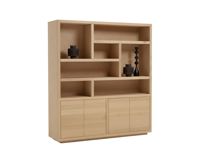 Tampere boekenkast 200 met 4 deuren en 7 open vakken, Natural Oak - Oak Collection