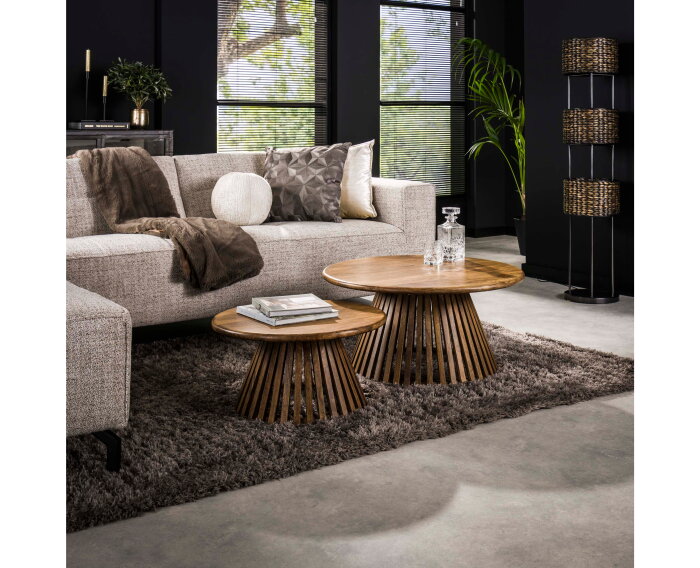 Salontafel Tweak cone rond set van 2 - mangohout - Naturel - 80x80x40 cm