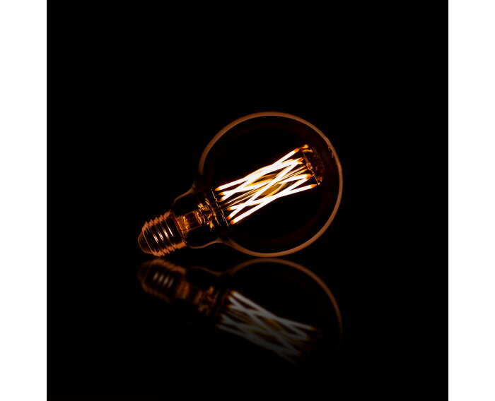 Ledlamp Rond filament bol &Oslash;9,5 (G95) - Amberkleurig glas | E27 6W