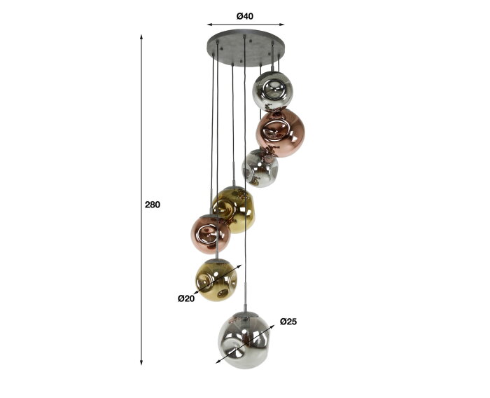 Hanglamp Stellar getrapt 7-lichts - Oud zilver