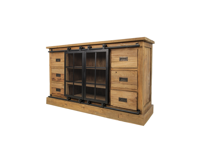 Dressoir Blackburn - glasdeuren - reclaimed teak/ijzer