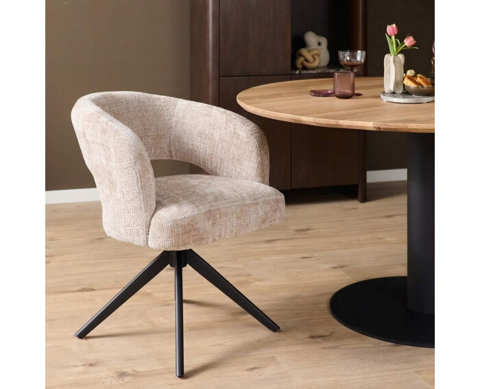 Eetkamerstoel Demi | Beige | Poot Black | Met armleuning