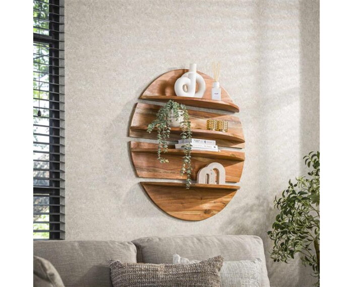 Wandschap set/4 rond - Massief margosa naturel