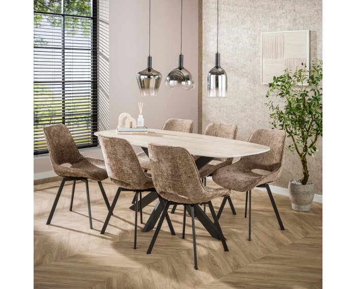 Eettafel Romano Deens ovaal travertin keramiek 180 cm - Beige
