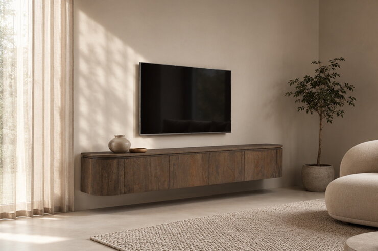 Livingfurn Elvano zwevend tv-meubel in een warme woonkamer