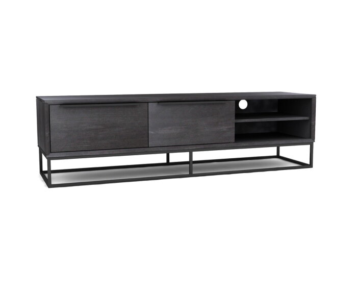 Vergadering klinker volgorde TV-meubel Lyon van zwart mangohout + metaal 150 cm breed